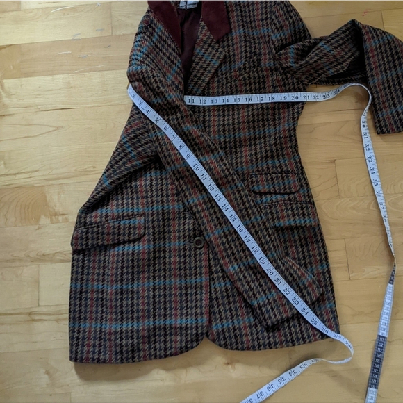 Vintage wool blend brown houndtooth blazer jacket Large - Picture 3 of 12